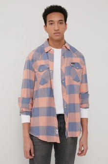 Wrangler camasa din bumbac barbati, culoarea portocaliu, cu guler clasic, regular