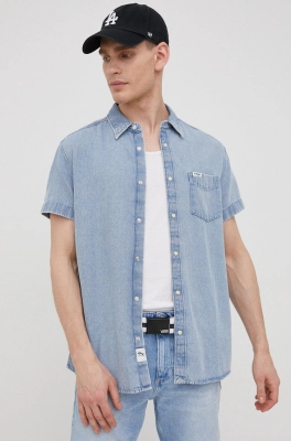 Wrangler camasa jeans barbati, cu guler clasic, regular