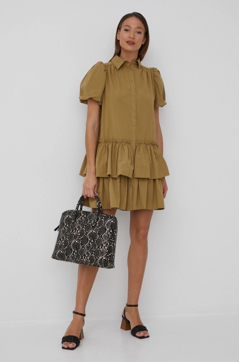 Y.A.S rochie din bumbac culoarea verde, mini, evazati