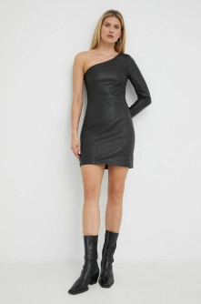 Young Poets Society rochie de piele Ava culoarea negru, mini, mulata