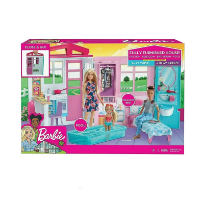 Set casuta de papusi, Barbie, cu piscina