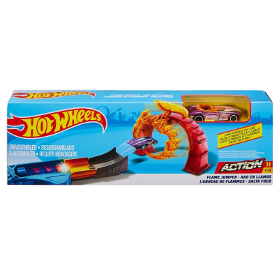 Set de joaca Circuit cu masinuta si obstacole Hot Wheels, Flame Jumper, FTH81