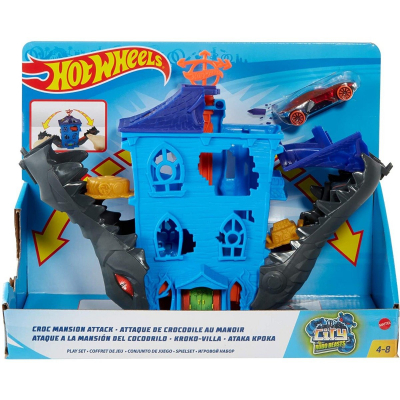 Set de joaca Circuit cu obstacole Hot Wheels City, Croc Mansion Attack (GJK91)