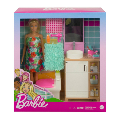 Set papusa Barbie si accesorii pentru baie, GRG87